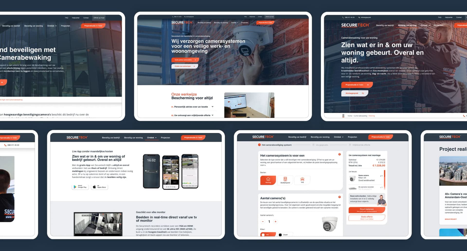 Nieuwe Securetech homepage op laptop met camerabewaking productcatalogus