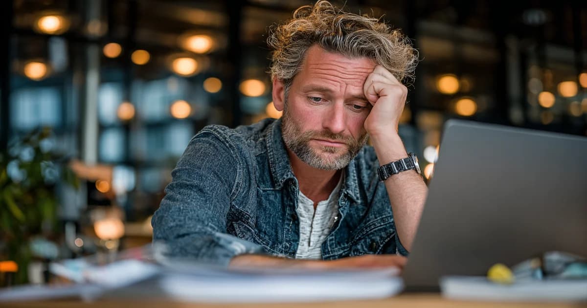 Ondernemer gefrustreerd achter laptop met website problemen