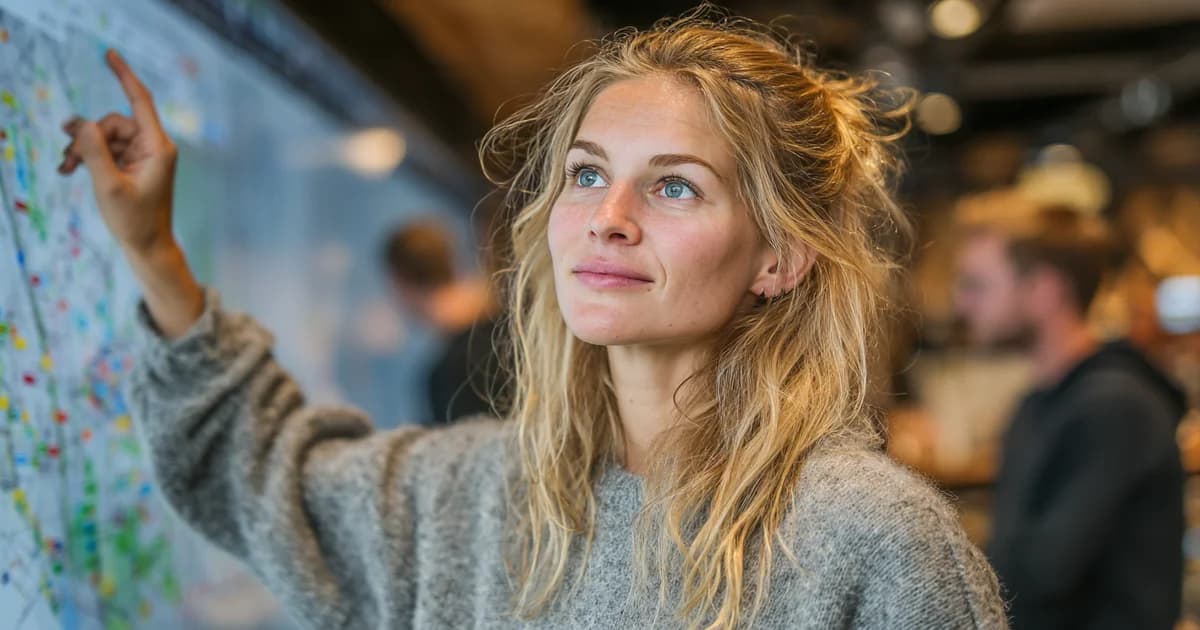 Ondernemer bespreekt websiteontwerp met designer op groot scherm