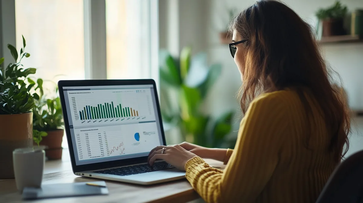 Ondernemer analyseert SEO data op laptop met grafieken