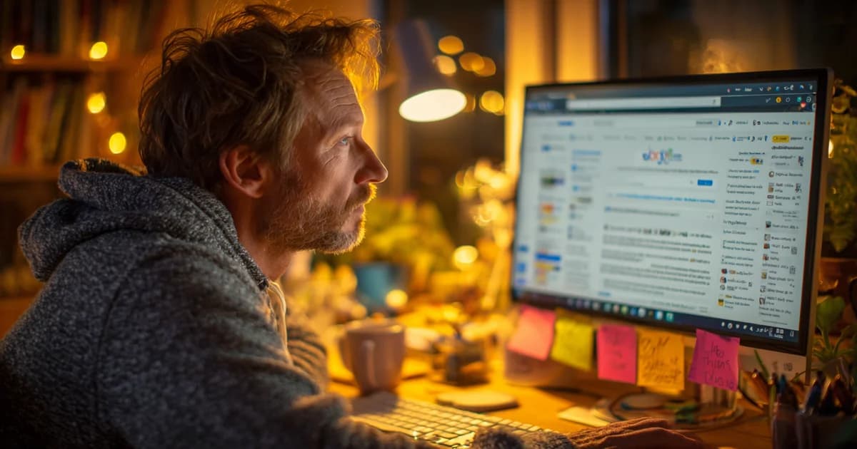 Ondernemer bekijkt SEO-voortgang in Google Search Console op laptop