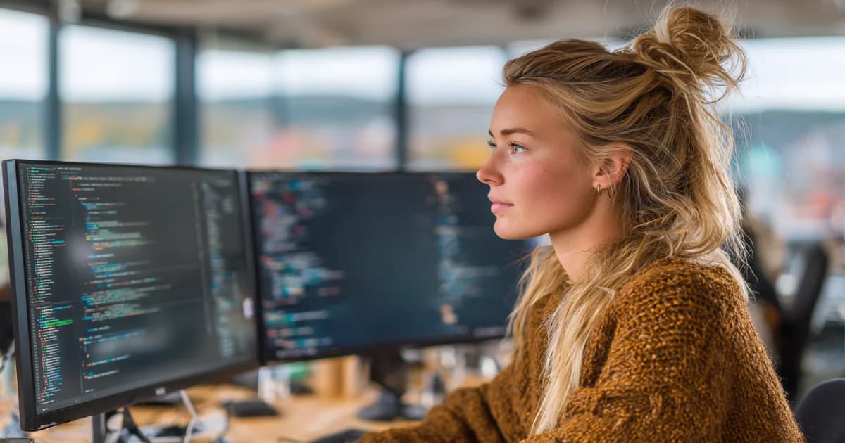 Developer werkt aan code op meerdere schermen