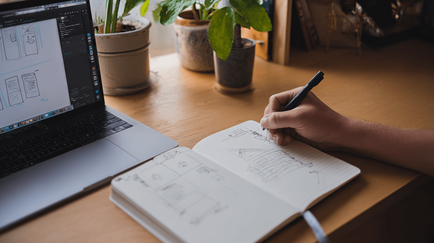 Webdesigner schetst wireframes
