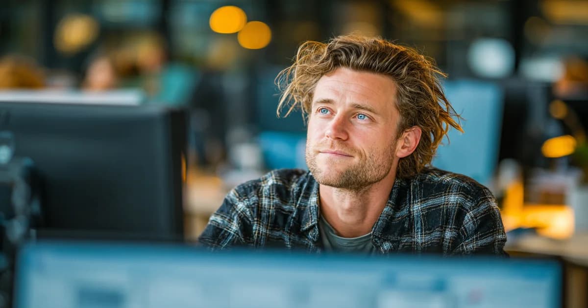 Developer werkt aan maatwerk website in moderne kantooromgeving Developer werkt aan maatwerk website in moderne kantooromgeving