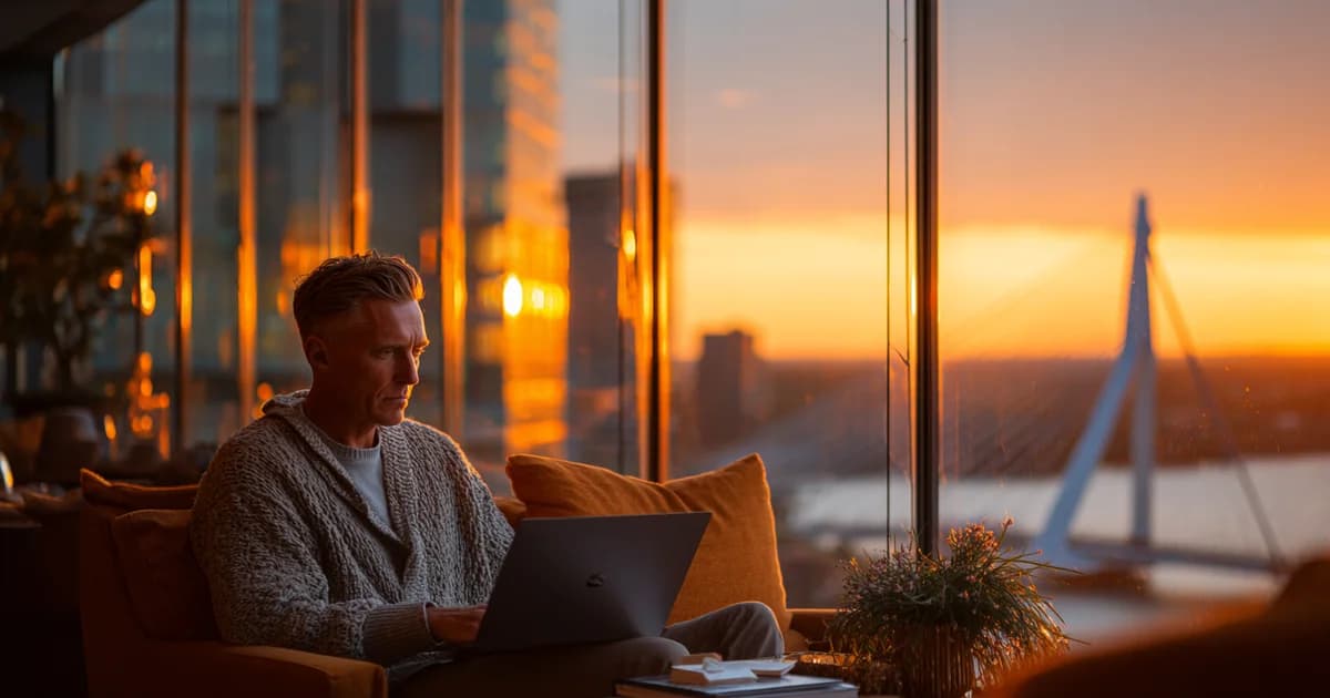 Webdesigner bespreekt ontwerp met ondernemer in Rotterdam Webdesigner bespreekt ontwerp met ondernemer in Rotterdam